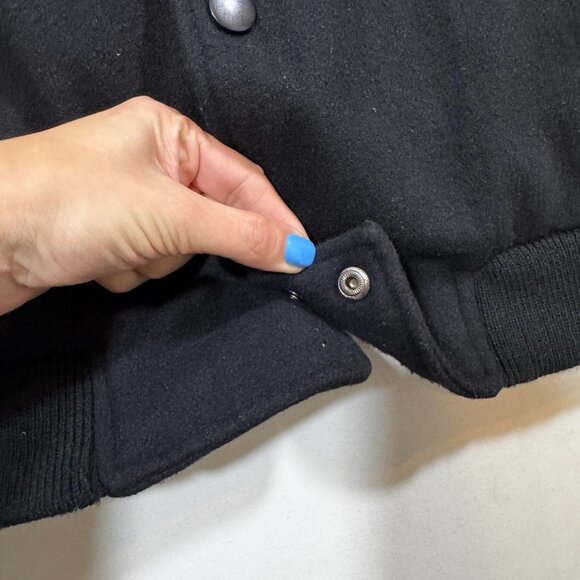 Vtg Varsity Bomber Jacket Eagle Embroidered Black Suede Wool 42 44 L Y2K Retro - Picture 6 of 14